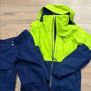 Patagonia Bright Lime and Navy Ski Jacket